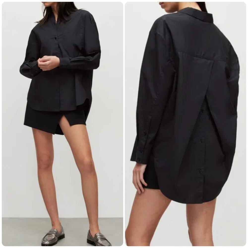 ALLSAINTS Laurie Button Down Cotton Shirt Black